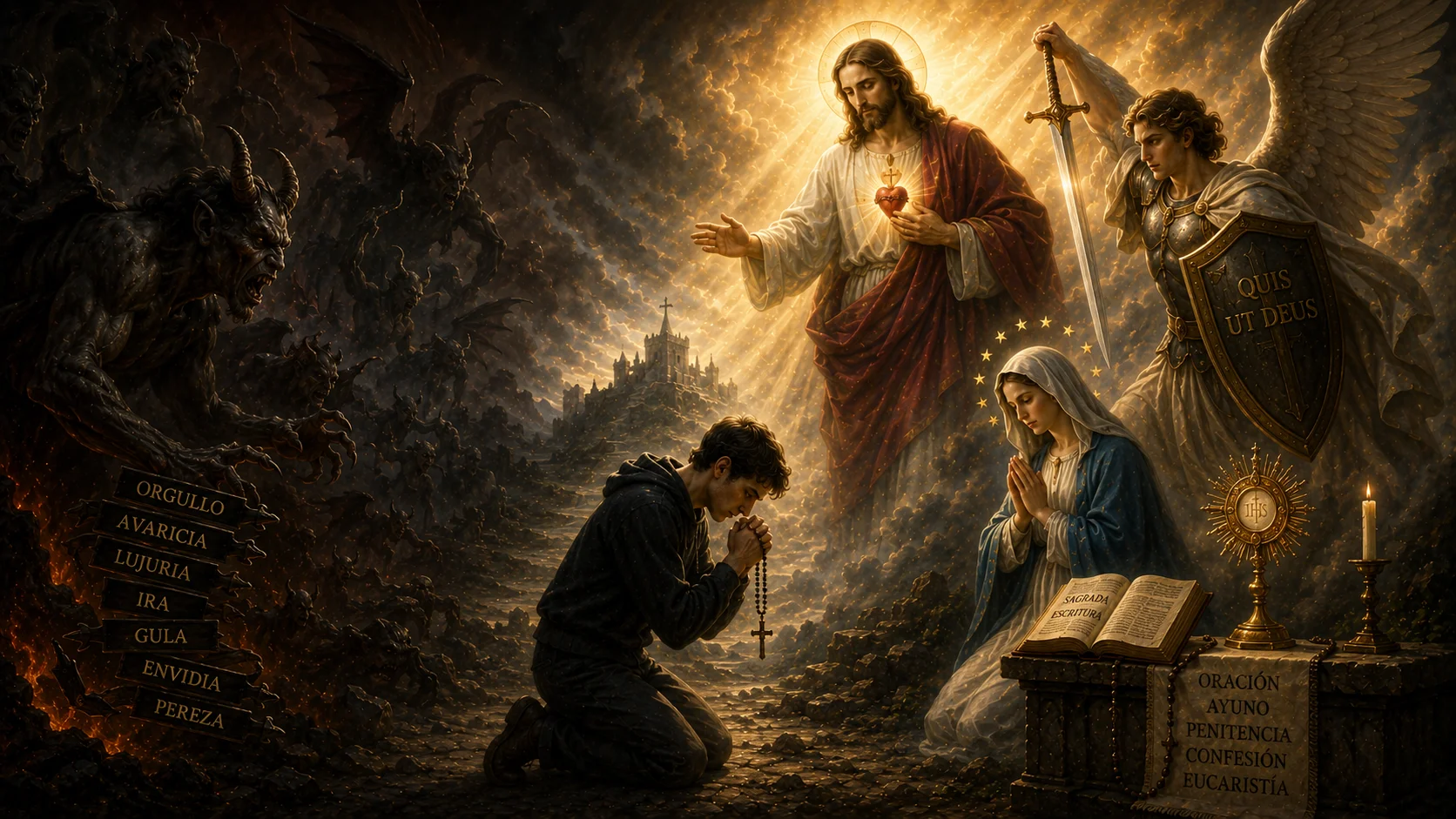 Combate Espiritual · el diablo existe · la guerra es real · pero Cristo ya venció