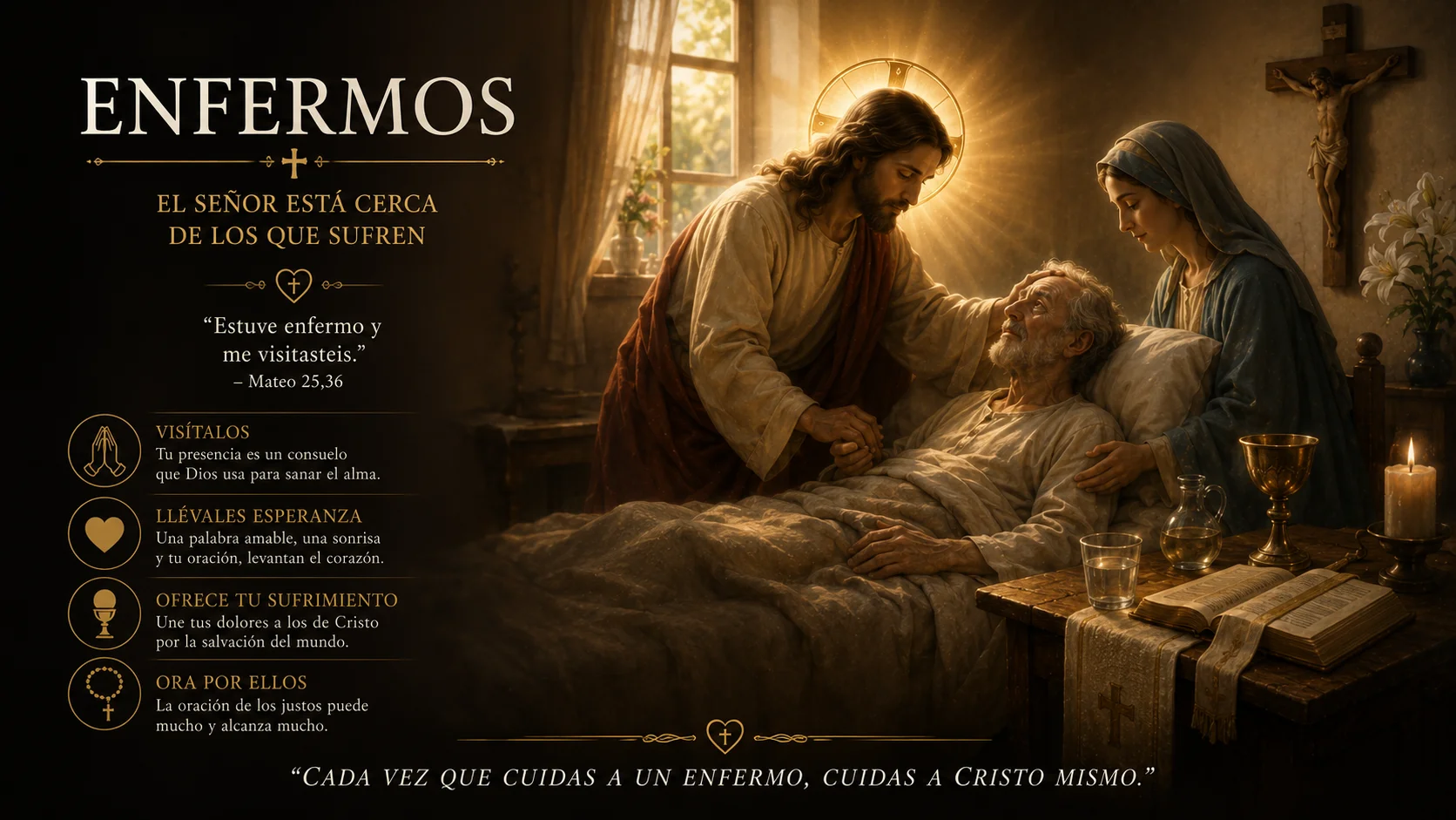 Para los enfermos · tu sufrimiento tiene valor · Dios está más cerca que nunca