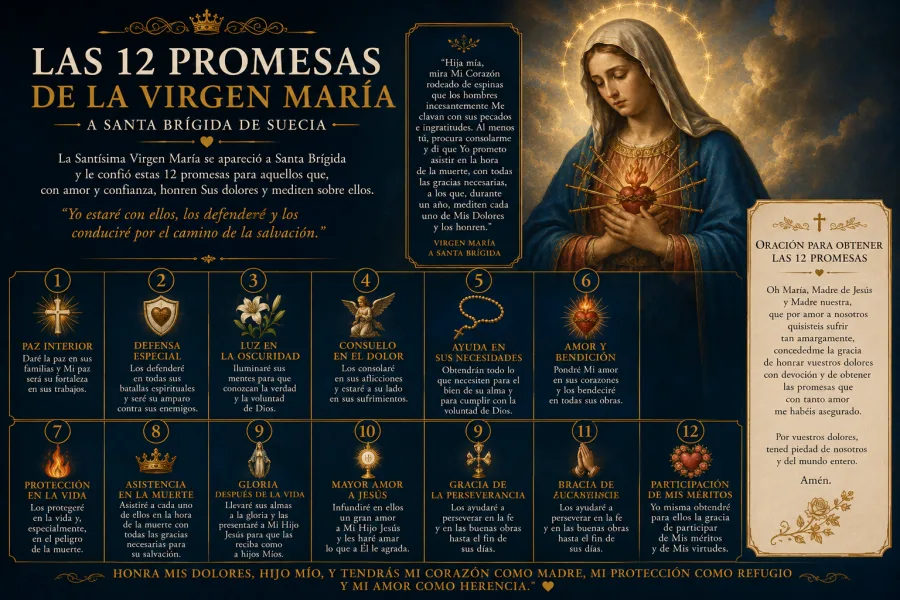 Las 12 Promesas de la Virgen María a Santa Brígida de Suecia