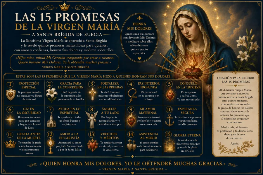 Las 15 Promesas de la Virgen María a Santa Brígida de Suecia