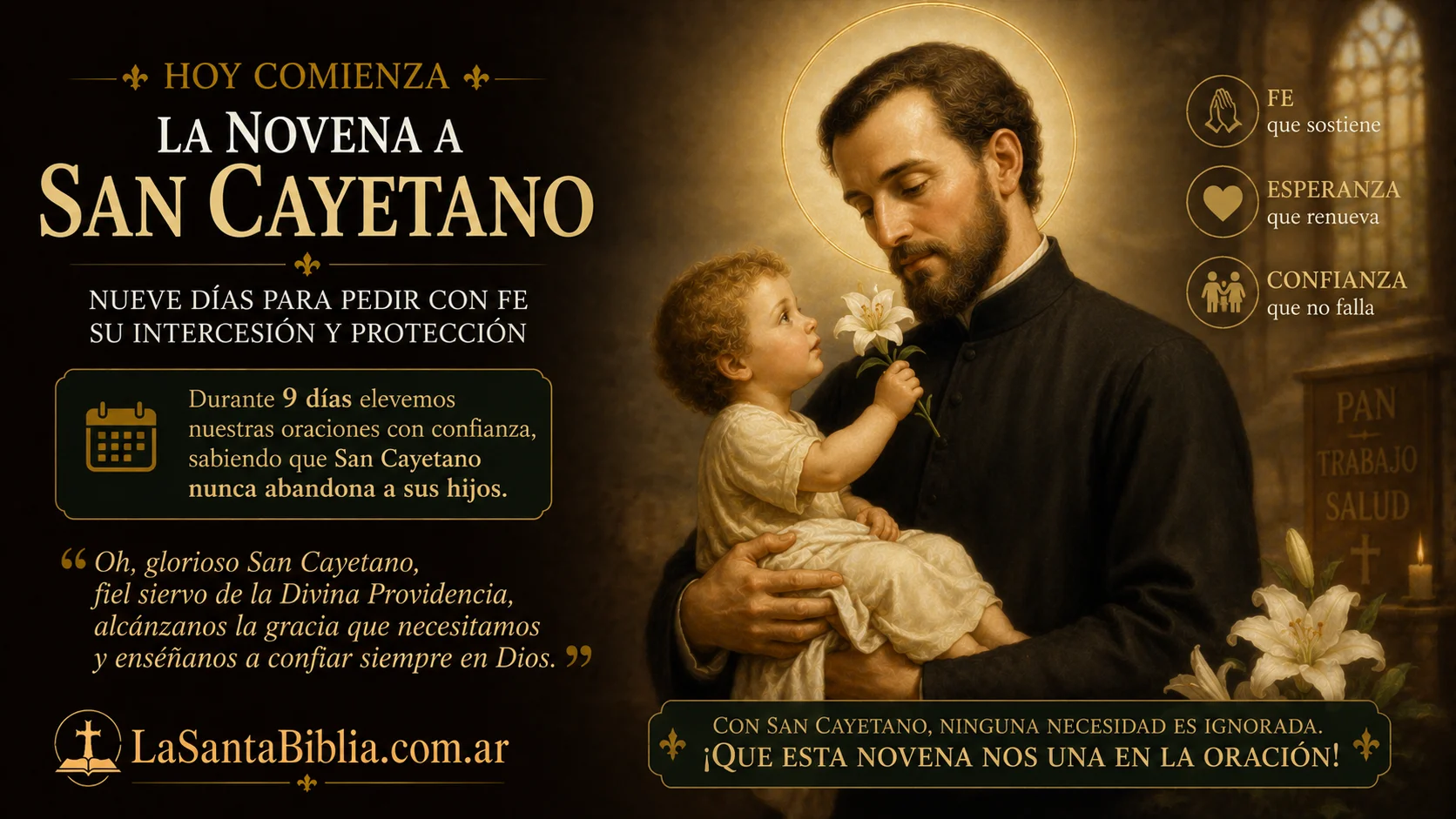 San Cayetano · patrono del pan y el trabajo · con el Niño Jesús en brazos y la espiga de trigo
