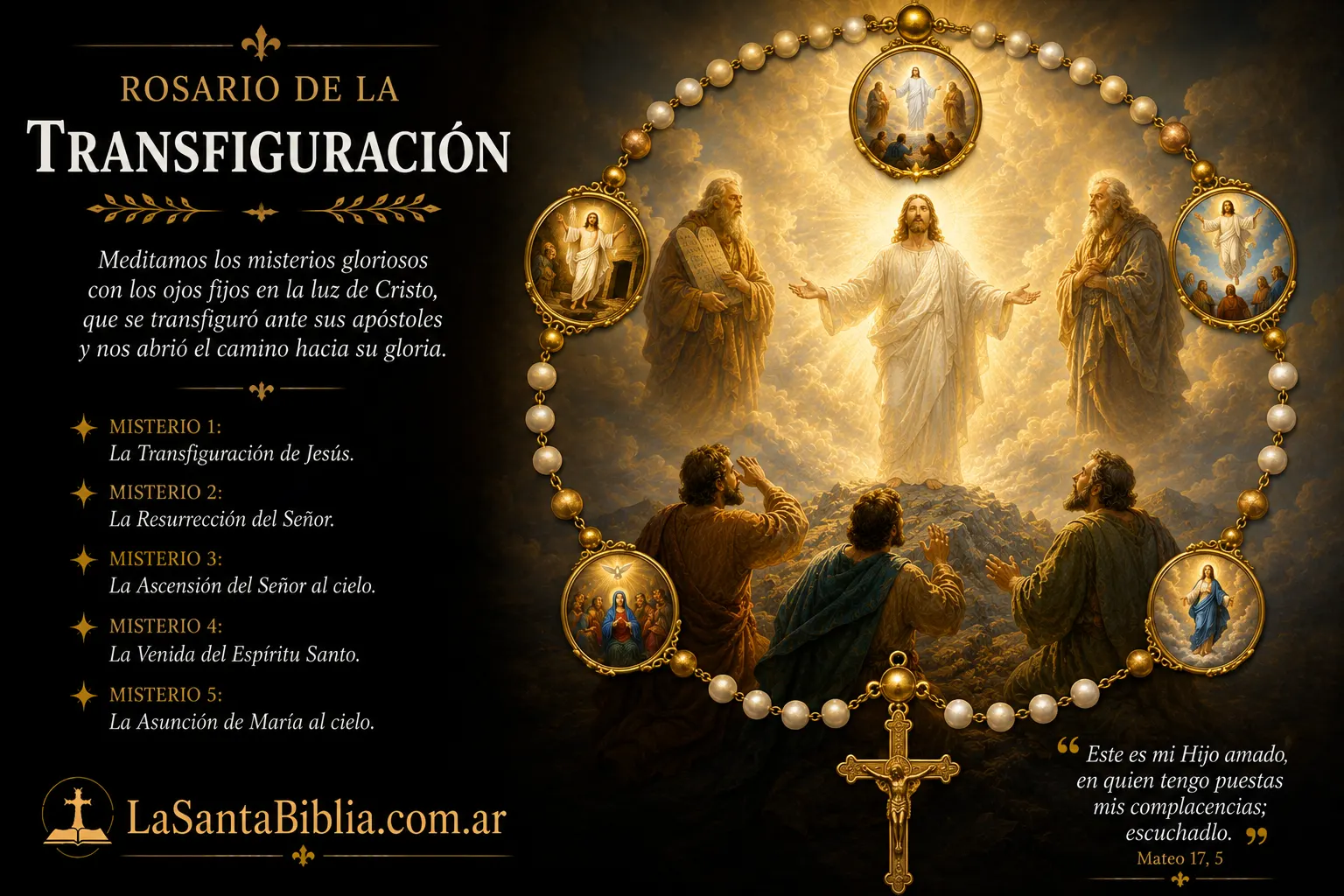 Rosario de la Transfiguración · 5 misterios centrados en la luz de Cristo transfigurado en el Tabor